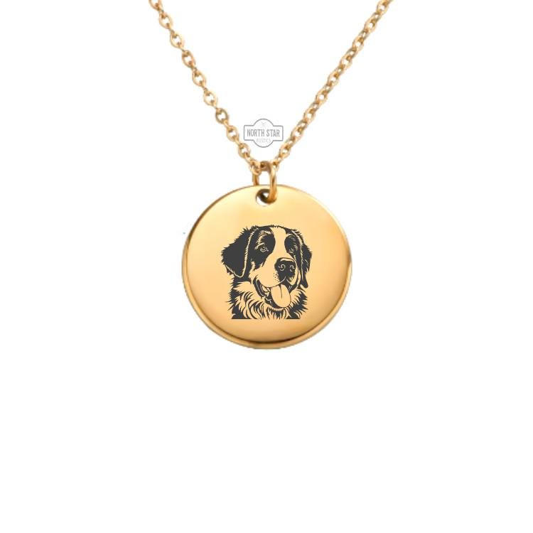 Saint Bernard Dog Necklace - Puppy Gold or Silver Minimalist Dainty Engraved Custom Pendant Charm Jewelry - Personalized Gift For Her