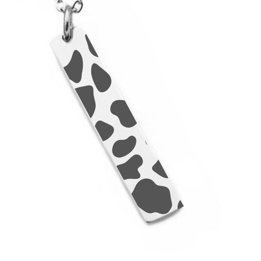 Cow Print Bar Necklace or Keychain – Western Style Jewelry – Gift for Farm Girl or Animal Lover – Minimalist Cow Pattern Charm