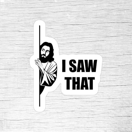 I Saw That – Funny Jesus Peeking Around the Corner Sticker - Reading Smut Book