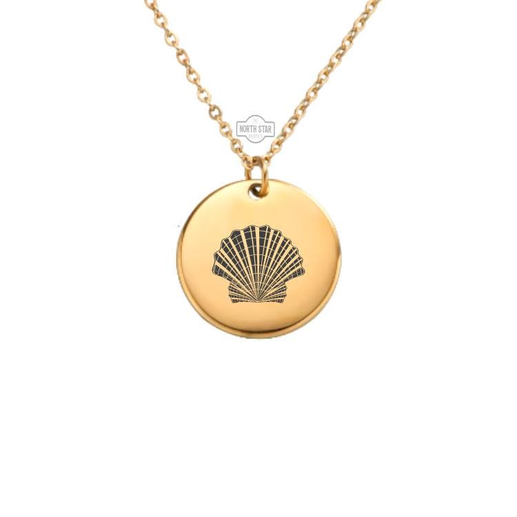 Seashell Necklace - Sea Shell Gold or Silver Minimalist Dainty Engraved Custom Pendant Charm Jewelry - Personalized Gift For Her