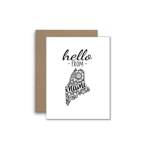 Hello from Maine Card – Boho Mandala State Outline