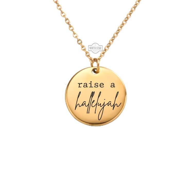Raise a Hallelujah Necklace – Gold or Silver Worship Charm – Personalized Christian Gift – Praise & Faith Jewelry – Keychain Available