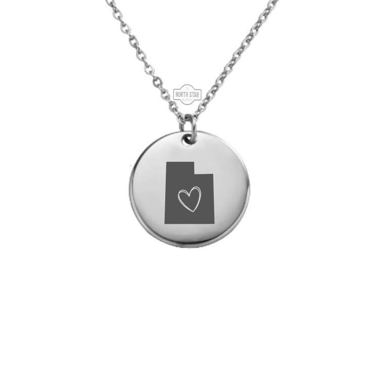 Utah Necklace - Or Any State Outline With Heart Gold or Silver Minimalist Dainty Engraved Custom Pendant Charm Jewelry