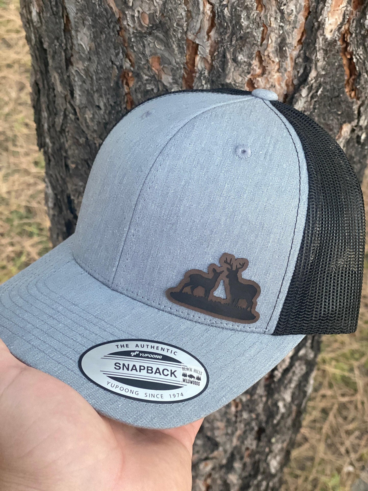 Buck & Doe Deer Hat – Snapback Trucker Cap – Engraved Wildlife Scene – Outdoorsman Gift – Rustic Hunting Hat - Vegan  Hat