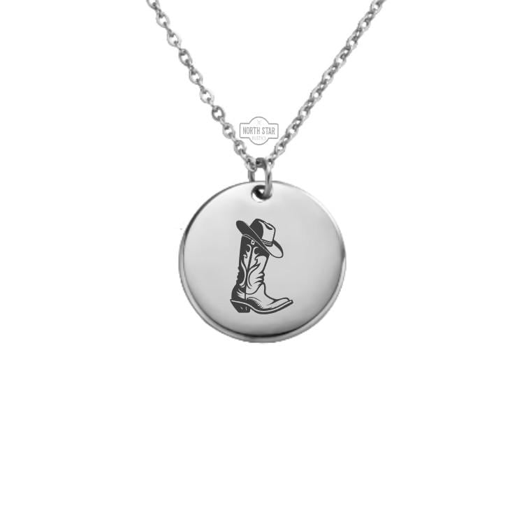 Cowgirl Boot Rodeo Necklace - Gold or Silver Minimalist Dainty Engraved Custom Pendant Charm Jewelry - Personalized Gift for Her