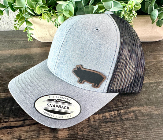 Pig  Trucker Hat – Snapback Cap with Engraved Swine Design, Farm Animal Hat, Rustic Gift for Farmers or Pig Lovers