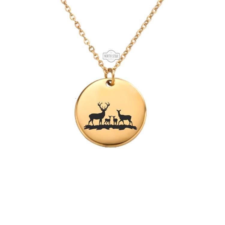 Deer Family Necklace or Keychain – Personalized Nature or Family Gift in Gold or Silver, Woodland Animal Charm for Her or Him