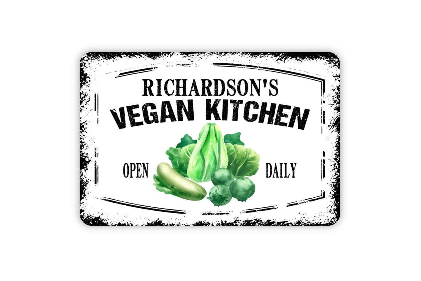 Personalized Vegan Kitchen Open Daily Sign - Custom Kitchen Pantry Chef Metal Wall Art Indoor Or Outdoor