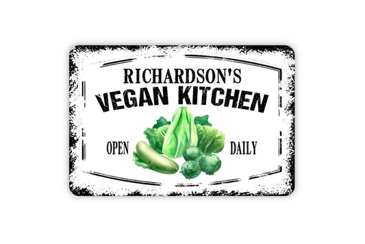 Personalized Vegan Kitchen Open Daily Sign - Custom Kitchen Pantry Chef Metal Wall Art Indoor Or Outdoor