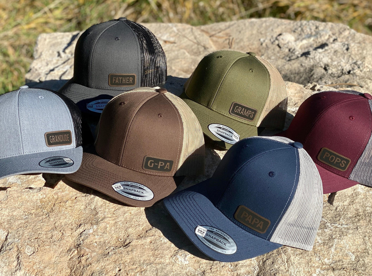 Grandad Hat – Snapback Trucker Hat with Engraved Patch, Gift for Grandfather, Rustic Mesh Cap, Cool Grandpa Trucker Hat