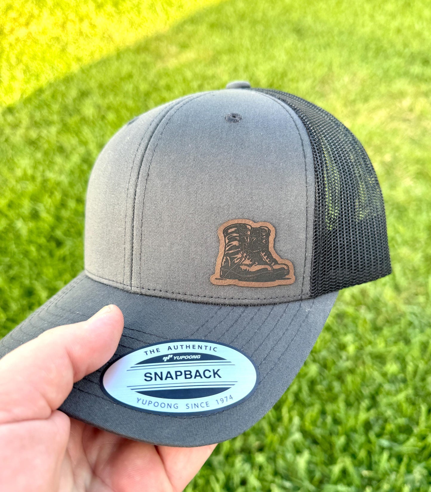 Military Boots Hat Snapback Trucker – Engraved Patch Veteran Gift, Patriotic Cap, Honor the Fallen Hat, Military Service Tribute