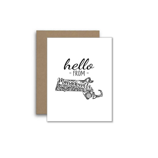 Hello from Massachusetts Card – Boho Mandala State Outline
