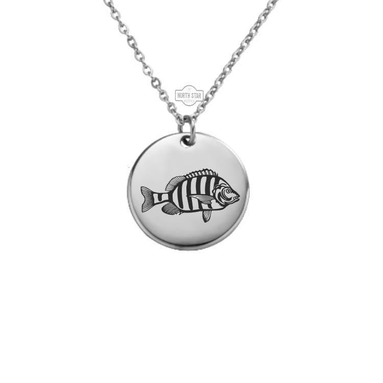 Sheepshead Fish Necklace or Keychain – Personalized Saltwater Fishing Gift in Gold or Silver, Coastal Angler Charm for Her or Him