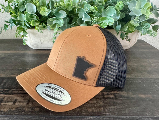 Minnesota State Hat Snapback Trucker – Engraved Patch Cap with MN Outline, Great Lakes Pride, North Star State Gift