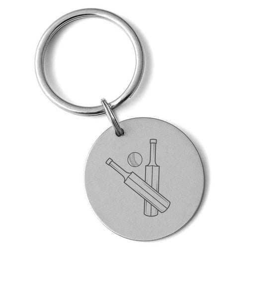 Cricket Keychain – Stainless Steel Sports Charm – Personalized Gift for Player or Fan – Cricket Bat or Ball – Matching Necklace Available