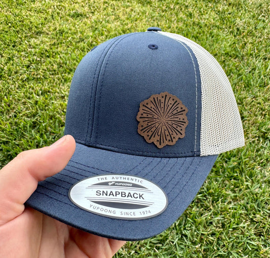 Fireworks Burst Hat – Snapback Cap with Engraved Firework Design, 4th of July Hat, Patriotic Party Mesh Cap, Patch Trucker Hat