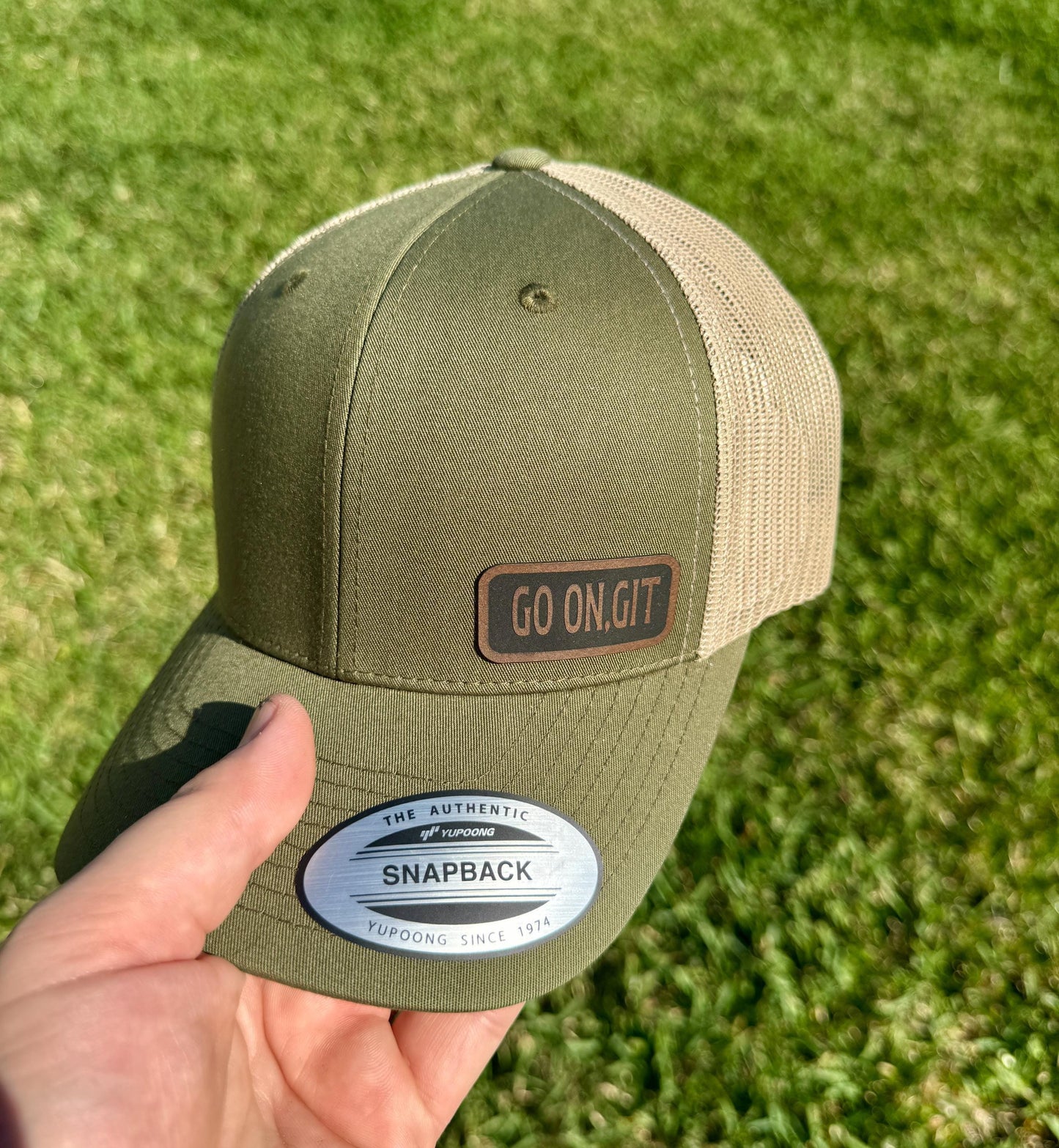 Go On, Git Hat – Funny Snapback Trucker Hat with Engraved Patch, Southern Saying Cap, Rustic Humor Gift, Country Attitude Hat
