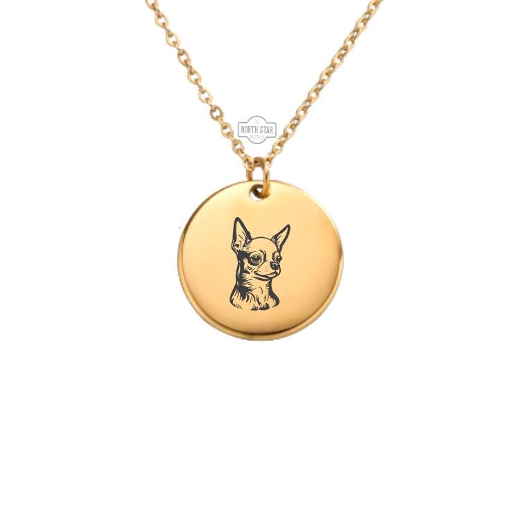 Chihuahua Dog Necklace - Puppy Gold or Silver Minimalist Dainty Engraved Custom Pendant Charm Jewelry - Personalized Gift For Her