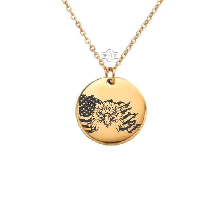 American Flag & Bald Eagle Necklace – Gold or Silver Patriotic Charm – Freedom Gift – Personalized Jewelry – Keychain Available