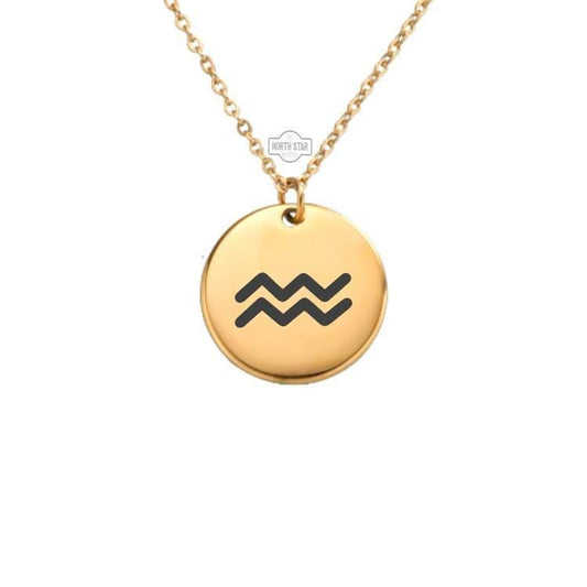Aquarius Zodiac Necklace – Gold or Silver Astrology Charm – January February Birthday Gift – Personalized – Keychain Option Available