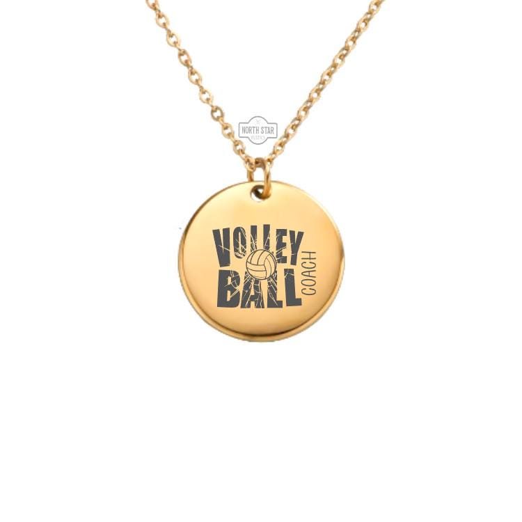 Volleyball Coach Necklace - Sports Coach Gold or Silver Minimalist Dainty Engraved Custom Pendant Charm Jewelry