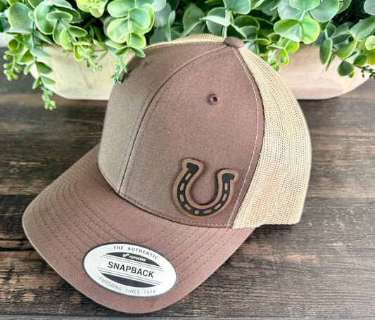 Horseshoe Hat Snapback Trucker – Engraved Patch Cap for Horse Lovers, Ranch Life Style, Lucky Gift with Western Flair