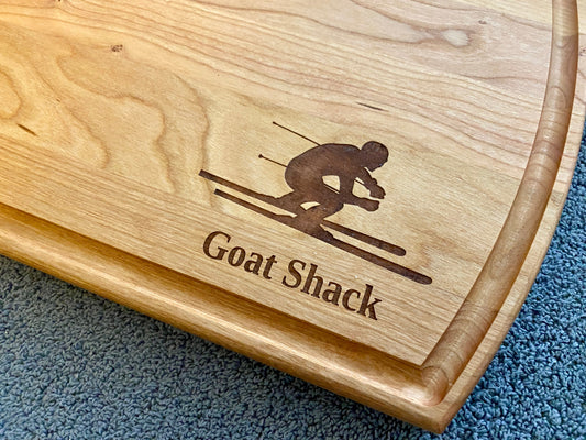 Skiing Cutting Board | Skier Charcuterie Board | Custom Serving Tray | Personalized Housewarming Closing Gift | Mountain Slopes Gift