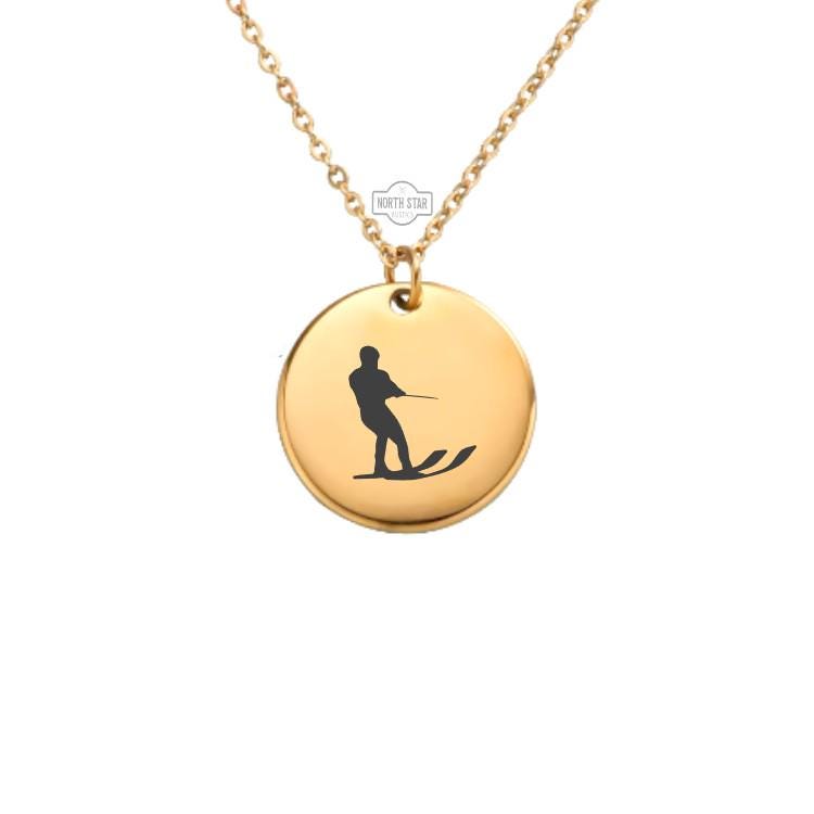 Water Skiing Necklace - Ski Skier Boat Gold or Silver Minimalist Dainty Engraved Custom Pendant Charm Jewelry - Personalized Gift