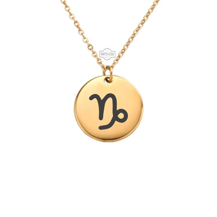 Capricorn Necklace - Zodiac Astrology Gold or Silver Minimalist Dainty Engraved Custom Pendant Charm Jewelry