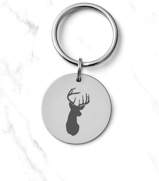 Buck Head Keychain – Stainless Steel Deer Charm – Personalized Hunter Gift for Him or Her – Matching Necklace Available – Outdoor Gift