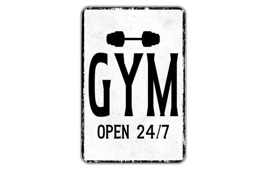 Gym Open 24/7 Sign - Indoor Or Outdoor Metal Wall Art - Custom Sign