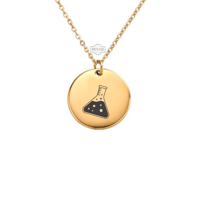 Chemistry Flask Necklace – Gold or Silver Science Charm – Personalized Gift for Lab Lover or STEM Student – Keychain Option Available