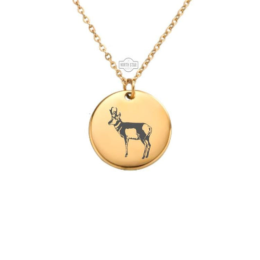 Pronghorn Antelope Necklace - Wildlife Gold or Silver Minimalist Dainty Engraved Custom Pendant Charm Jewelry - Personalized Gift For Her