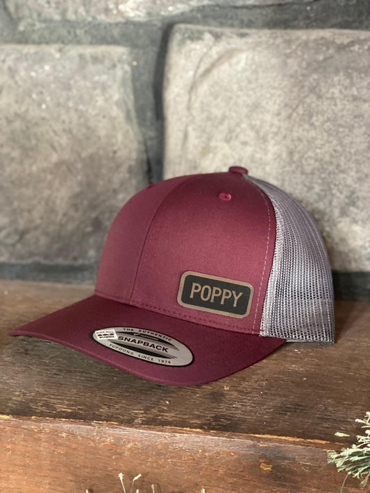 Poppy  Trucker Hat – Snapback Cap for Grandpa, Engraved Hat Gift for Poppy, Rustic Grandfather Gift, Outdoor Style