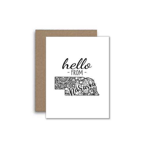 Hello from Nebraska Card – Boho Mandala State Outline
