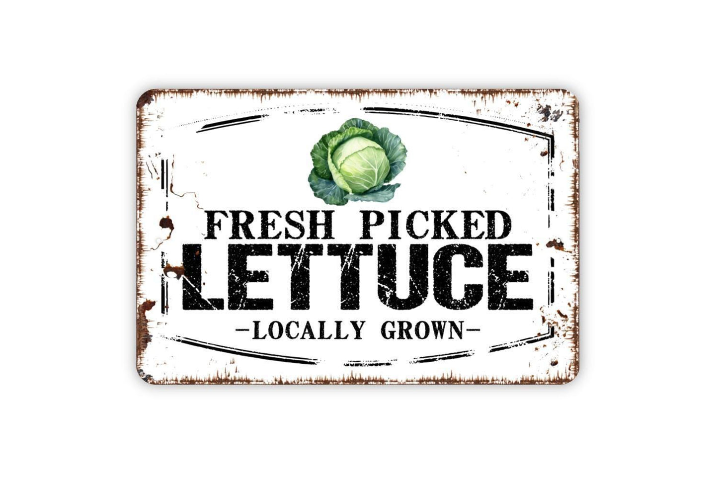 Fresh Picked Lettuce Locally Grown Sign - Farm Fresh Vegetables Farmers Market Metal Sign Wall Art Indoor Or Outdoor