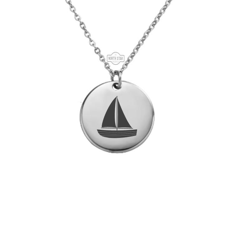 Sailboat Necklace - Nautical Boat Gold or Silver Minimalist Dainty Engraved Custom Pendant Charm Jewelry - Personalized Gift For Her