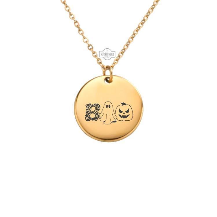 Boo Ghost Pumpkin Necklace – Gold or Silver Halloween Charm – Personalized Spooky Cute Jewelry – Fall Gift – Keychain Available