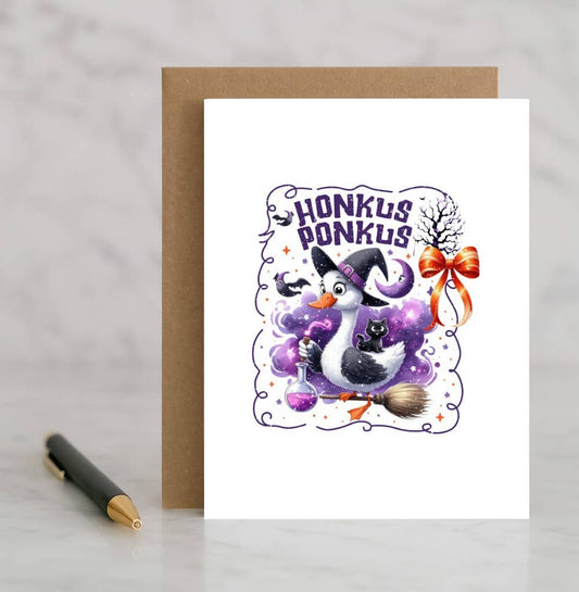 Honkus Ponkus Card – Funny Halloween Goose Card – Witchy