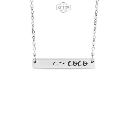Coco Bar Necklace or Keychain – Gift from Grandkids – Engraved Jewelry for Grandma – Modern and Sweet Family Keepsake