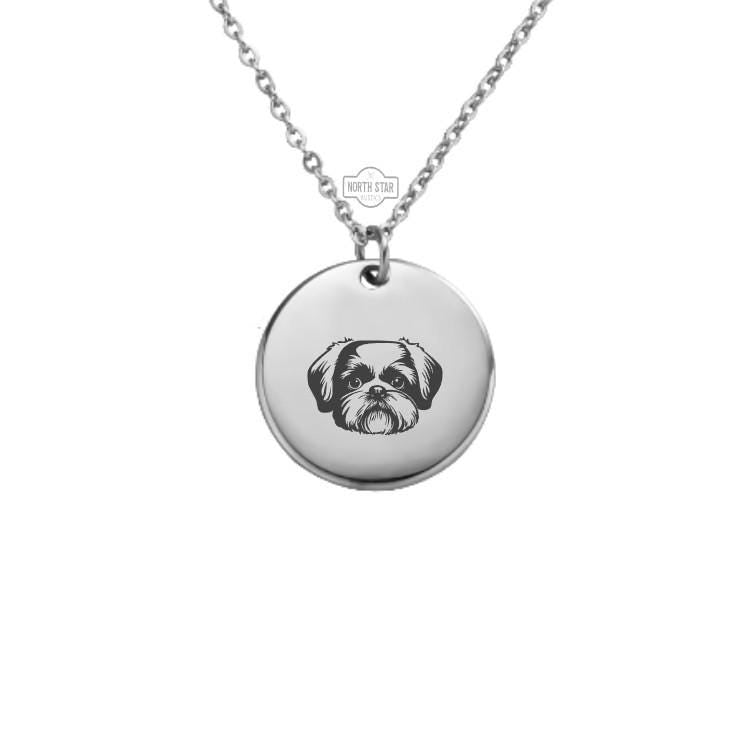 Shih Tzu Necklace - Puppy Gold or Silver Minimalist Dainty Engraved Custom Pendant Charm Jewelry - Personalized Gift For Her