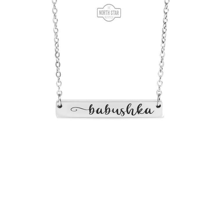 Babushka Bar Necklace or Keychain – Gift from Grandkids – Engraved Jewelry for Slavic Grandma – Sweet Family Keepsake