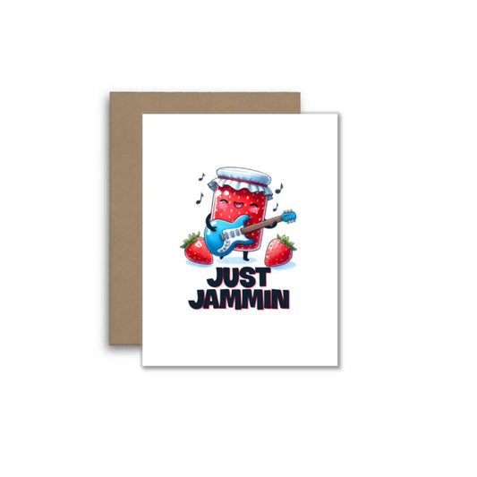 Just Jammin’ – Funny Jar of Jam Playing Guitar Card