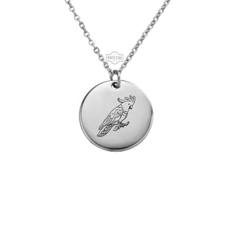 Cockatoo Necklace - Bird Gold or Silver Minimalist Dainty Engraved Custom Pendant Charm Jewelry - Personalized Gift for Her