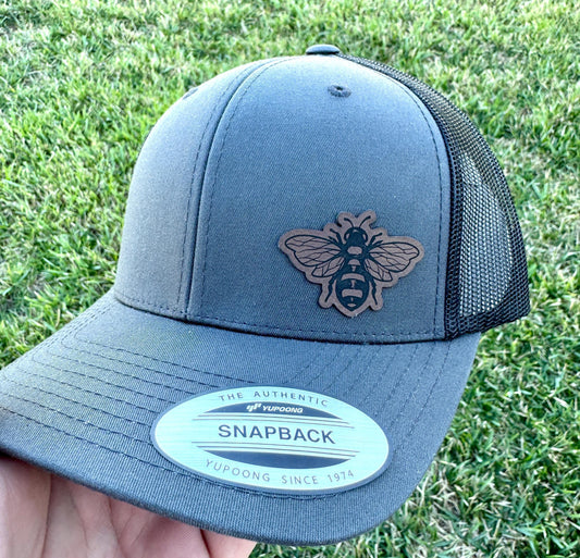 Honey Bee Trucker Hat – Snapback Cap with Engraved Bee Design, Rustic Nature Hat, Pollinator Lover Gift