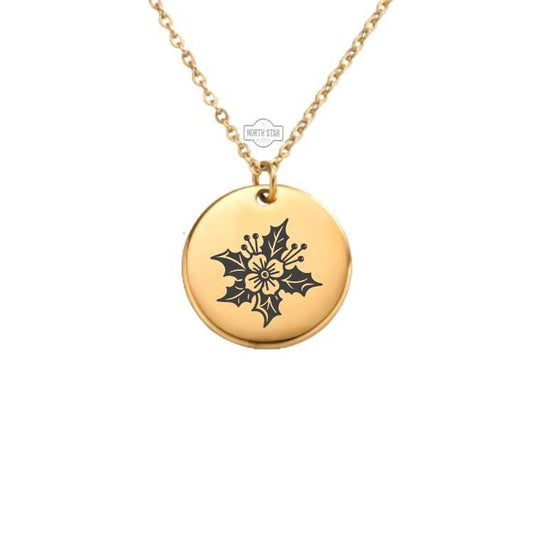 Holly Birth Flower Necklace – December Floral Charm – Gold or Silver – Personalized Winter Birthday Gift – Keychain Available