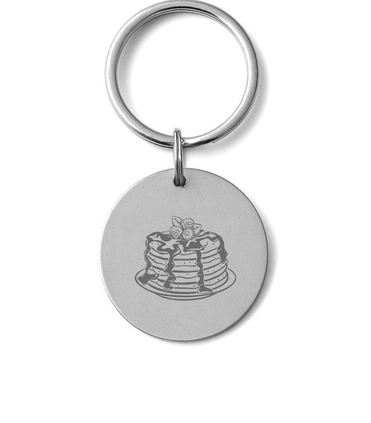 Pancakes Keychain – Stainless Steel Breakfast Charm – Personalized Foodie Gift – Cute Stack Key Ring – Matching Necklace Available