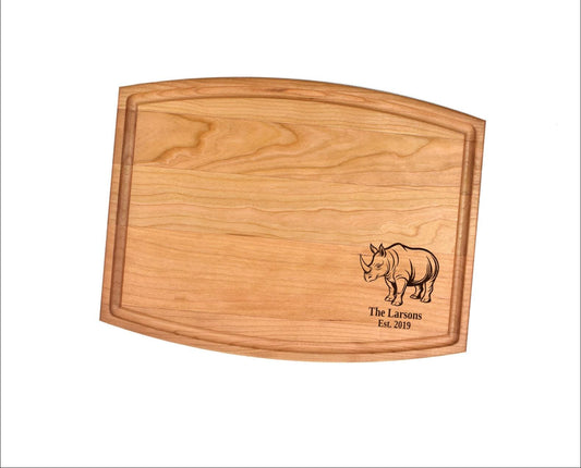 Rhinoceros Cutting Board | African and Asian Rhino Zoo Animals Charcuterie Board | Custom Serving Tray | Personalized Wedding Anniv Gift