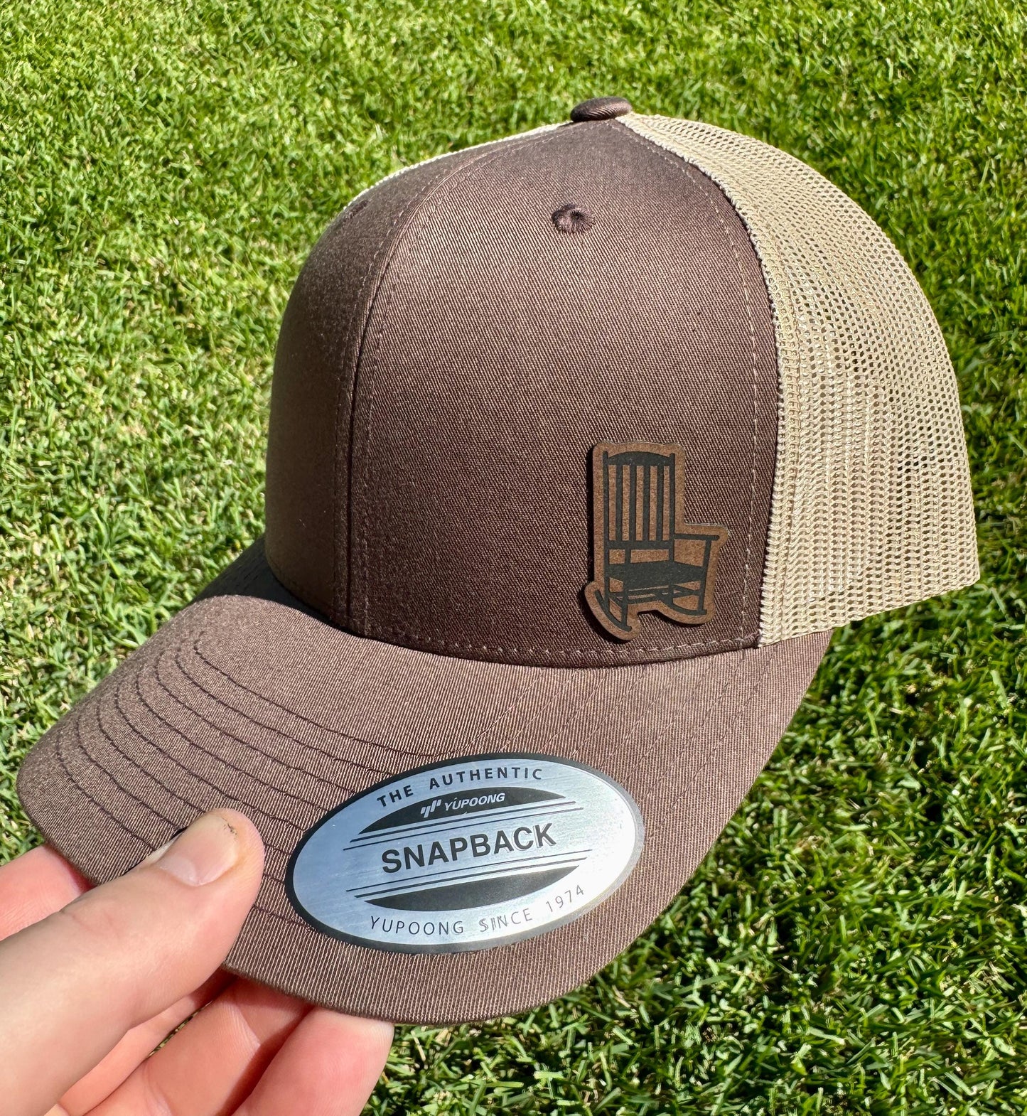Rocking Chair  Hat – Yupoong Snapback Trucker Cap – Rustic Comfort Design – Pressed  – Front Porch Vibes Gift