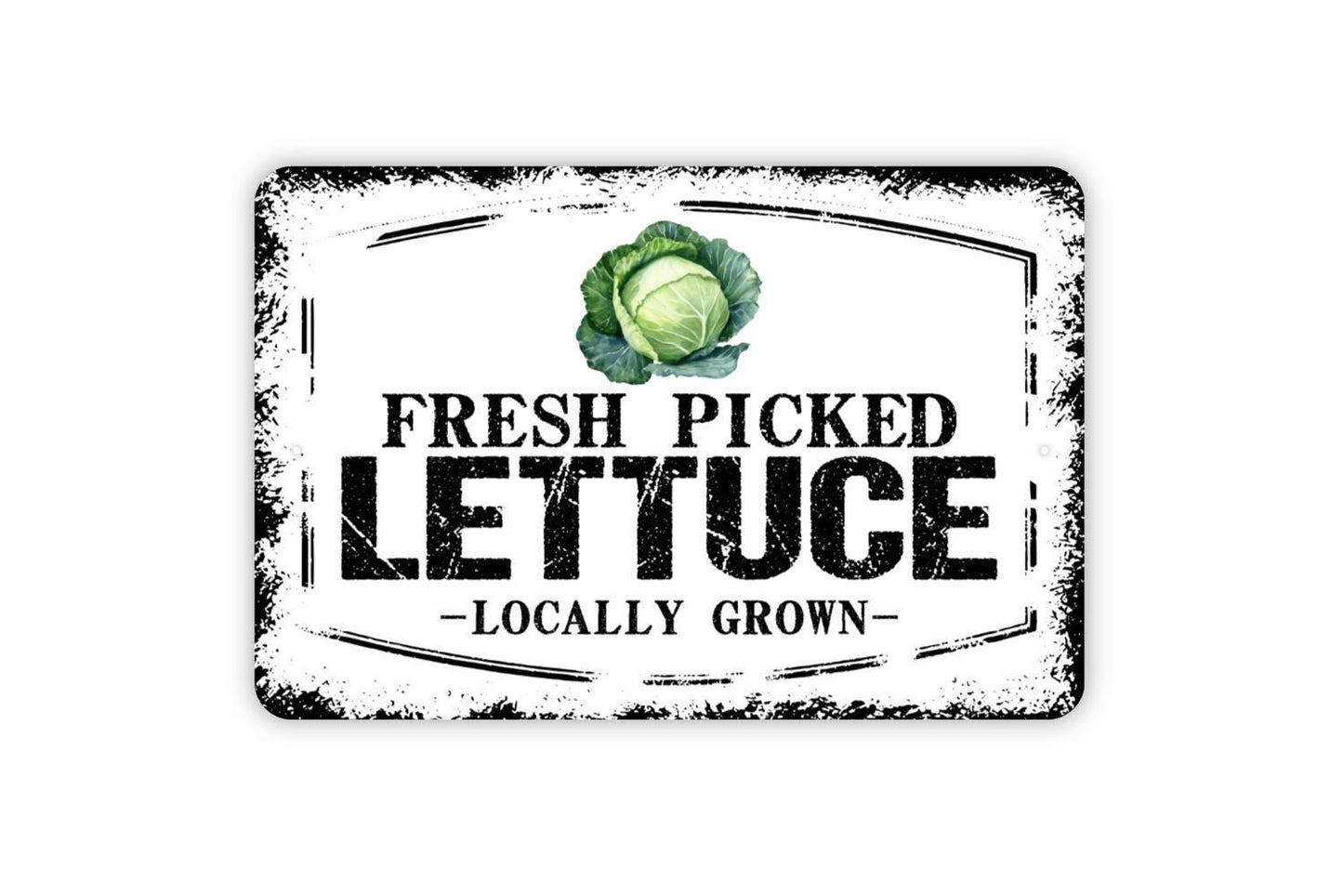 Fresh Picked Lettuce Locally Grown Sign - Farm Fresh Vegetables Farmers Market Metal Sign Wall Art Indoor Or Outdoor